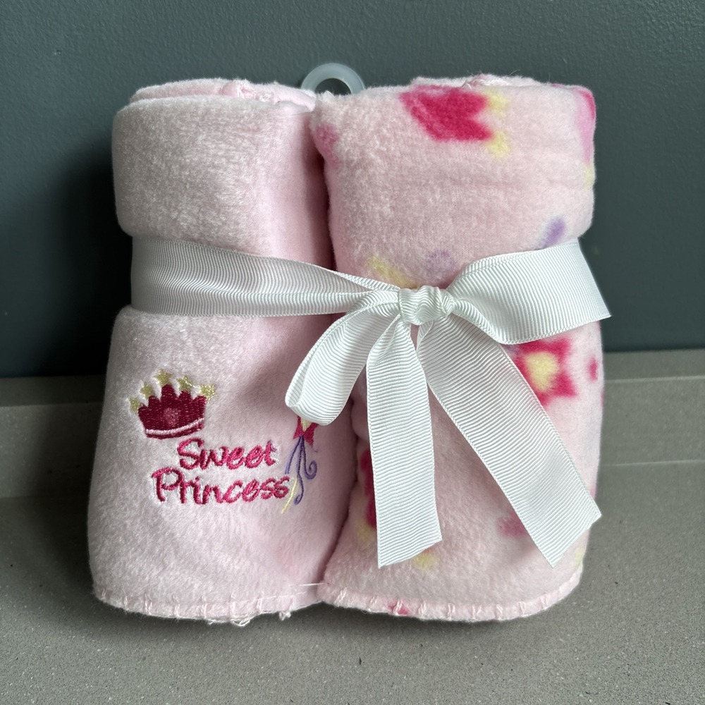 Kidgets Sweet Princes Lovey Fleece Blanket Crowns Tiaras Set Of 2